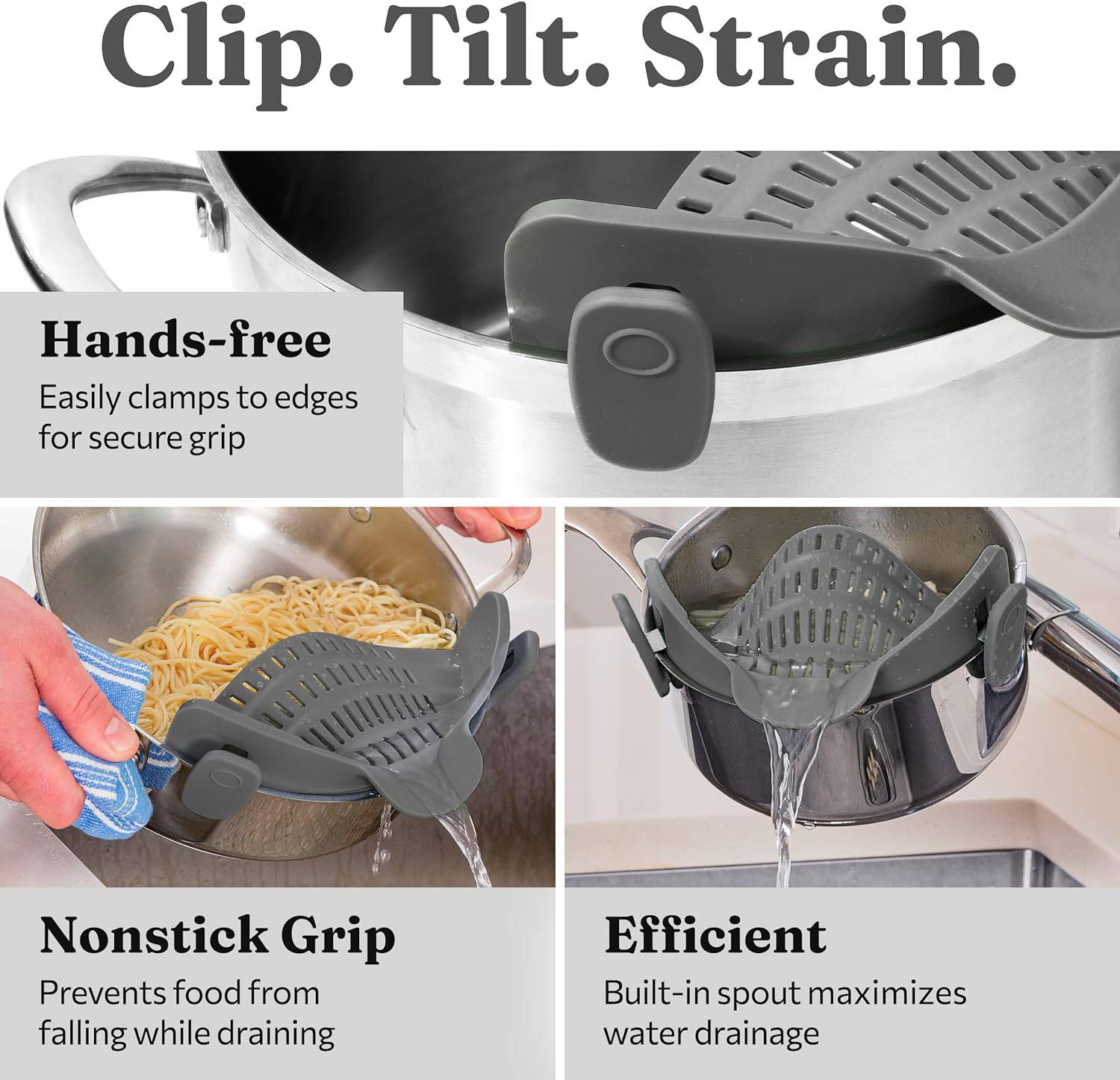 Adjustable Clip-On Pot Strainer for Pots, Pans, and Bowls - Kitchen Colander and Strainer Attachment - Home Fads 