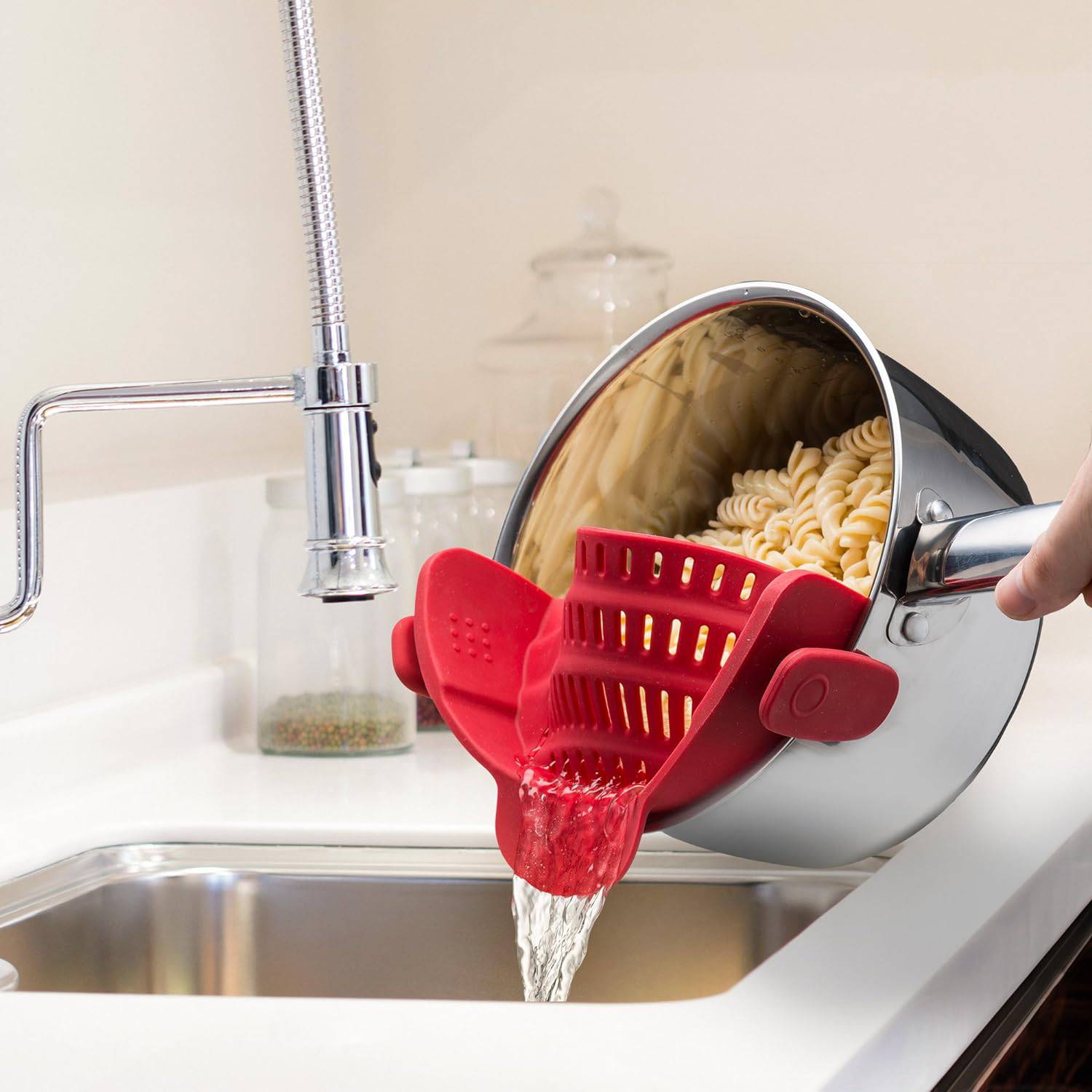 Adjustable Clip-On Pot Strainer for Pots, Pans, and Bowls - Kitchen Colander and Strainer Attachment - Home Fads 