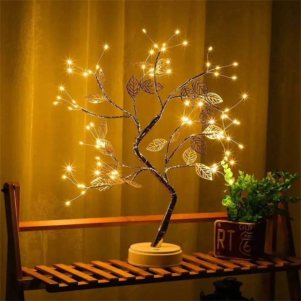 Adjustable Touch Control LED Bonsai Tree Lamp – USB-Powered Table Light with 72 Warm White LEDs for Bedroom, Living Room, or Holiday Décor - Home Fads 