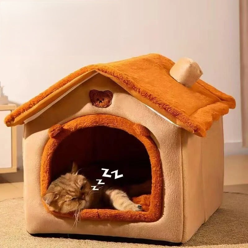 All-Season Pet House Bed – Enclosed Cozy Design with Removable Washable Cushion, Available in Small, Medium & Large - Home Fads 