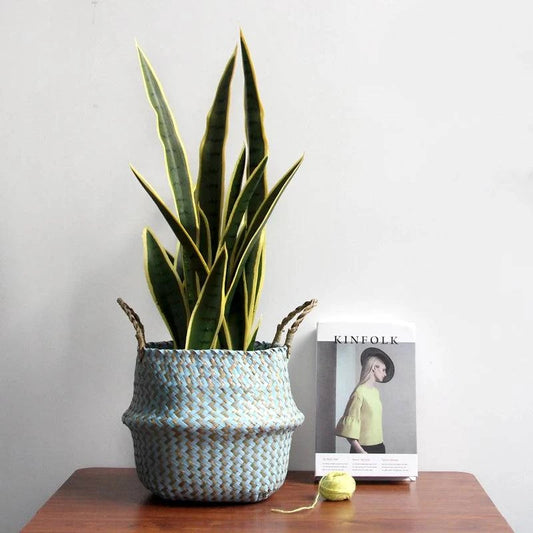 Boho Chic Handmade Striped Wicker Storage Baskets - Collapsible Laundry Basket and Flower Pot - Home Fads 