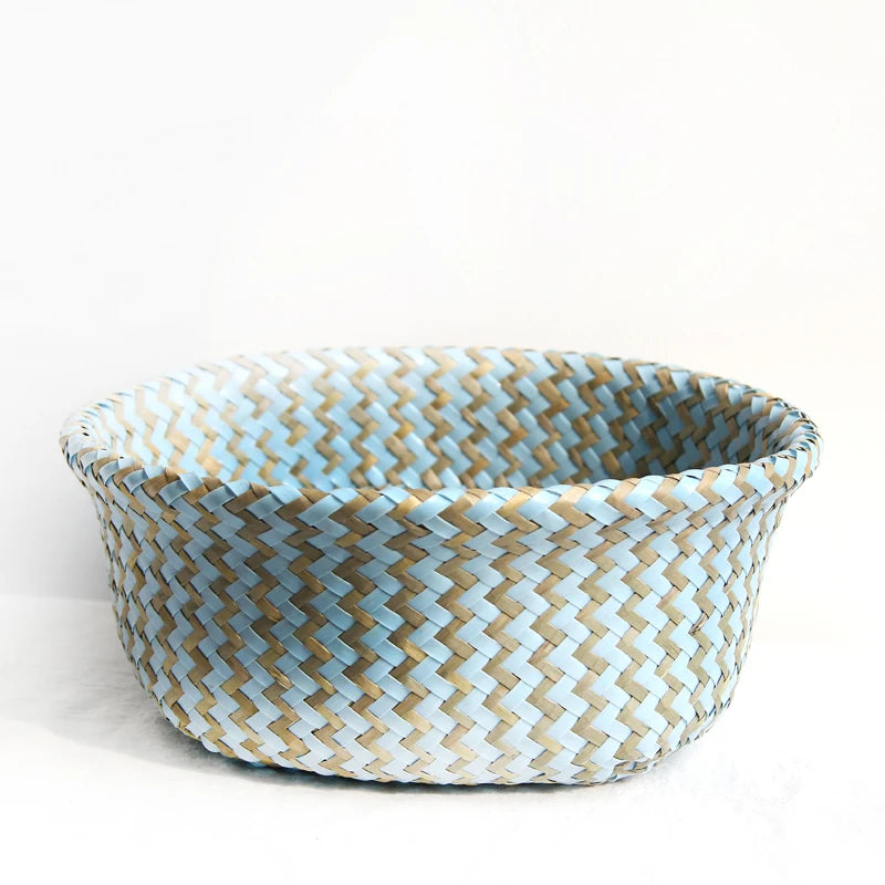 Boho Chic Handmade Striped Wicker Storage Baskets - Collapsible Laundry Basket and Flower Pot - Home Fads 