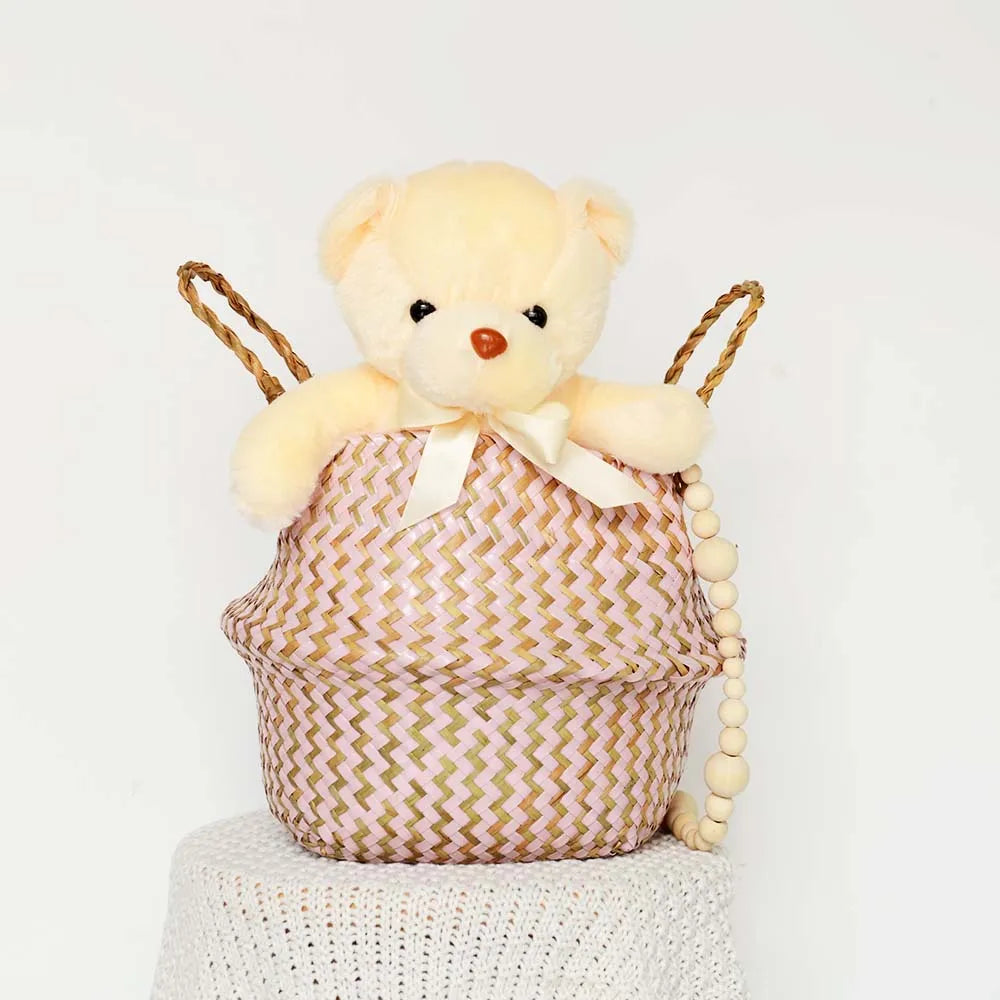 Boho Chic Handmade Striped Wicker Storage Baskets - Collapsible Laundry Basket and Flower Pot - Home Fads 