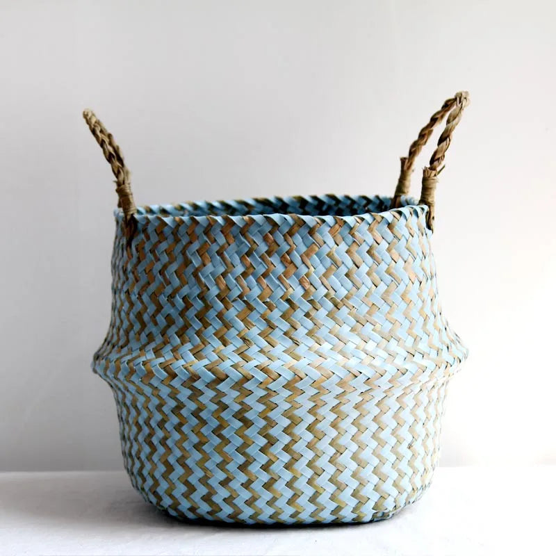 Boho Chic Handmade Striped Wicker Storage Baskets - Collapsible Laundry Basket and Flower Pot - Home Fads 