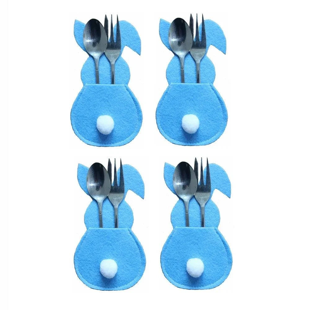 Bunny-Themed Cutlery Holders – Set of 4 Reusable Utensil Bags for Festive Table Settings - Home Fads 