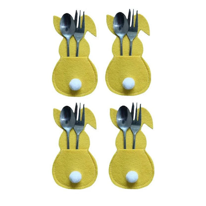 Bunny-Themed Cutlery Holders – Set of 4 Reusable Utensil Bags for Festive Table Settings - Home Fads 