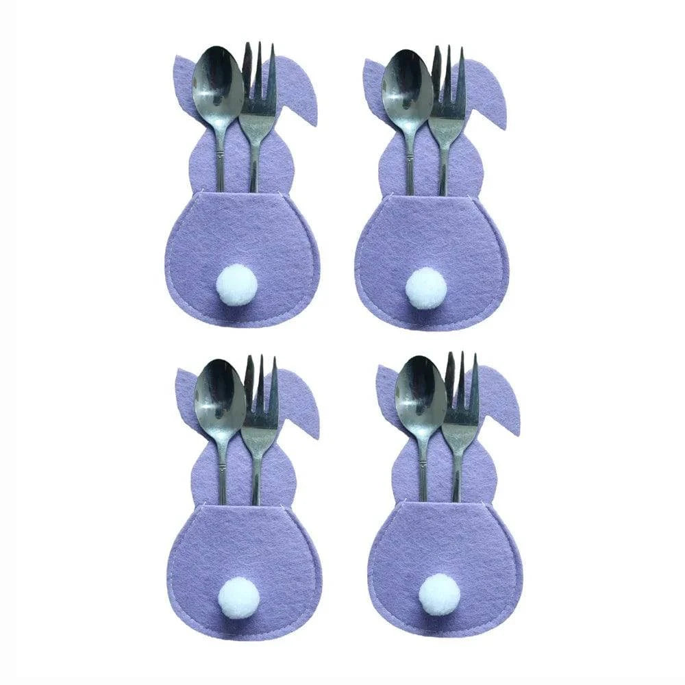 Bunny-Themed Cutlery Holders – Set of 4 Reusable Utensil Bags for Festive Table Settings - Home Fads 