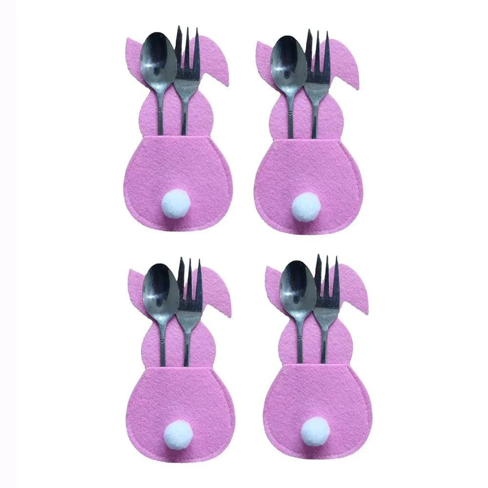 Bunny-Themed Cutlery Holders – Set of 4 Reusable Utensil Bags for Festive Table Settings - Home Fads 