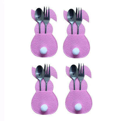Bunny-Themed Cutlery Holders – Set of 4 Reusable Utensil Bags for Festive Table Settings - Home Fads 