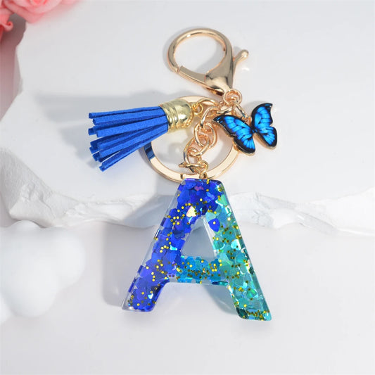 Butterfly Alphabet Keychain – Crystal Acrylic Pendant with Zinc Alloy Tassels, Elegant Valentine’s Day Gift for Women - Home Fads 