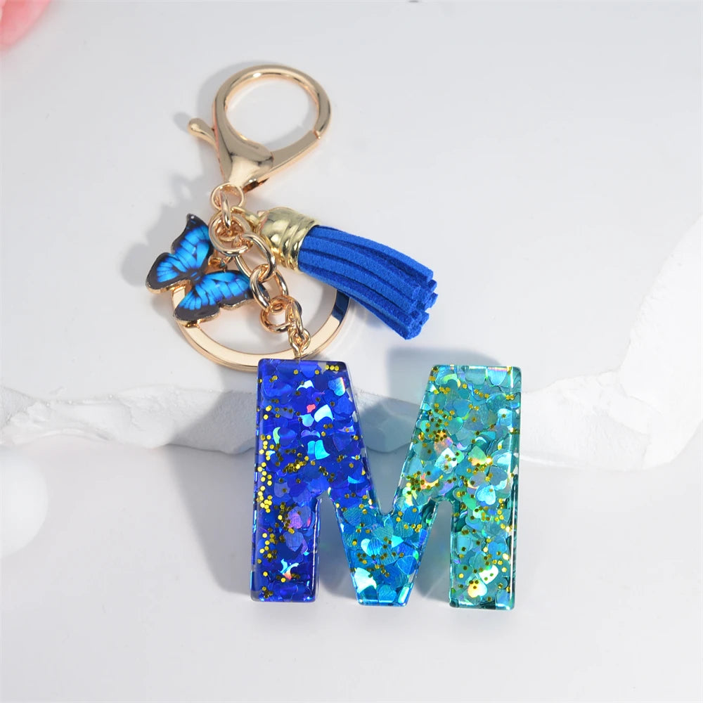 Butterfly Alphabet Keychain – Crystal Acrylic Pendant with Zinc Alloy Tassels, Elegant Valentine’s Day Gift for Women - Home Fads 