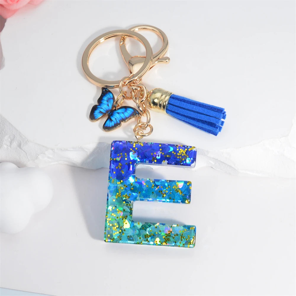 Butterfly Alphabet Keychain – Crystal Acrylic Pendant with Zinc Alloy Tassels, Elegant Valentine’s Day Gift for Women - Home Fads 