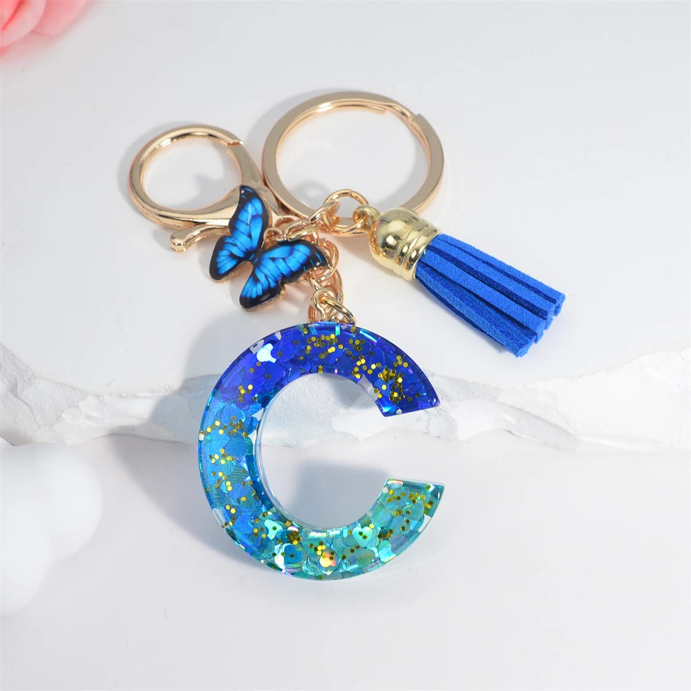 Butterfly Alphabet Keychain – Crystal Acrylic Pendant with Zinc Alloy Tassels, Elegant Valentine’s Day Gift for Women - Home Fads 