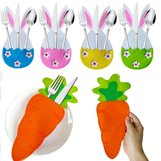 Carrot or Bunny Tableware Holders – Set of 4 Creative Cutlery Bags for Spring and Holiday Parties - Home Fads 