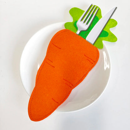 Carrot or Bunny Tableware Holders – Set of 4 Creative Cutlery Bags for Spring and Holiday Parties - Home Fads 