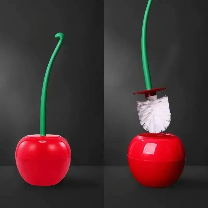 Ensemble de brosse de toilette et support en forme de cerise – Accessoire de salle de bain élégant avec tête de brosse épaisse de haute qualité et poignée antidérapante