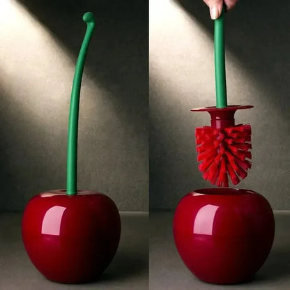 Ensemble de brosse de toilette et support en forme de cerise – Accessoire de salle de bain élégant avec tête de brosse épaisse de haute qualité et poignée antidérapante