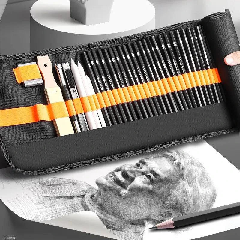 Comprehensive Sketching Pencil Set with Canvas Roll-Up Wrap - 27/38/47 Pieces, Art Supplies for Drawing and Charcoal Sketching - Home Fads 