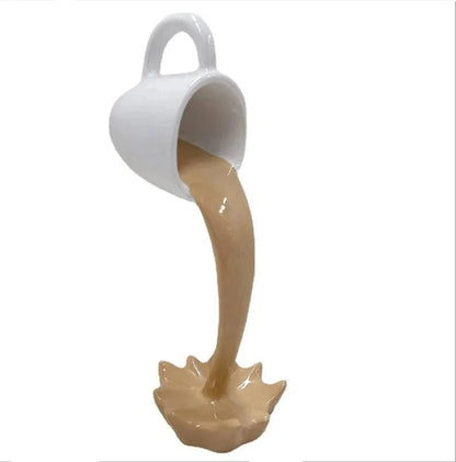 Contemporary Floating Coffee Cup Sculpture: Unique Kitchen Decor with Pouring Splash - Creative Desktop Accent - Home Fads 