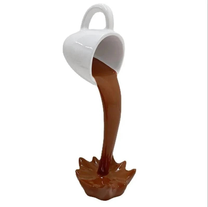 Contemporary Floating Coffee Cup Sculpture: Unique Kitchen Decor with Pouring Splash - Creative Desktop Accent - Home Fads 