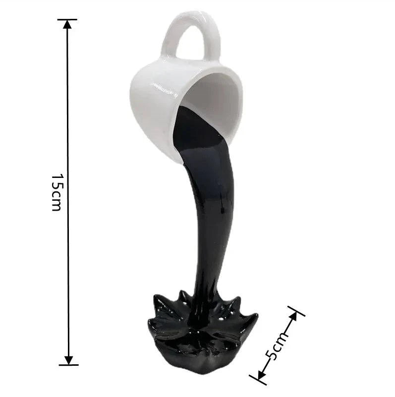 Contemporary Floating Coffee Cup Sculpture: Unique Kitchen Decor with Pouring Splash - Creative Desktop Accent - Home Fads 