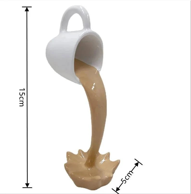 Contemporary Floating Coffee Cup Sculpture: Unique Kitchen Decor with Pouring Splash - Creative Desktop Accent - Home Fads 