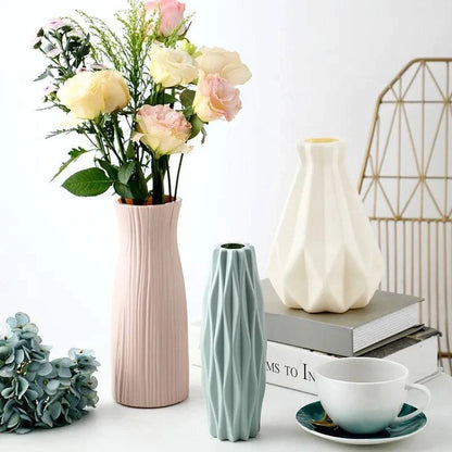Contemporary Plastic Vase for Home Decor: Ceramic-Style Flower Pot - Home Fads 