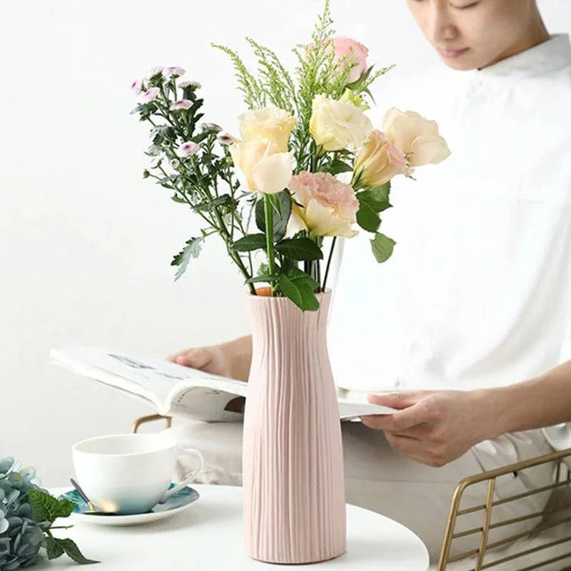 Contemporary Plastic Vase for Home Decor: Ceramic-Style Flower Pot - Home Fads 