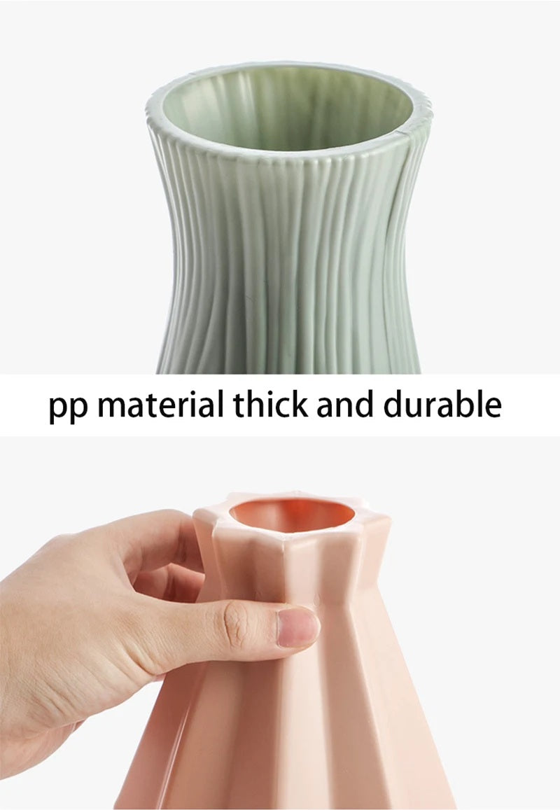 Contemporary Plastic Vase for Home Decor: Ceramic-Style Flower Pot - Home Fads 
