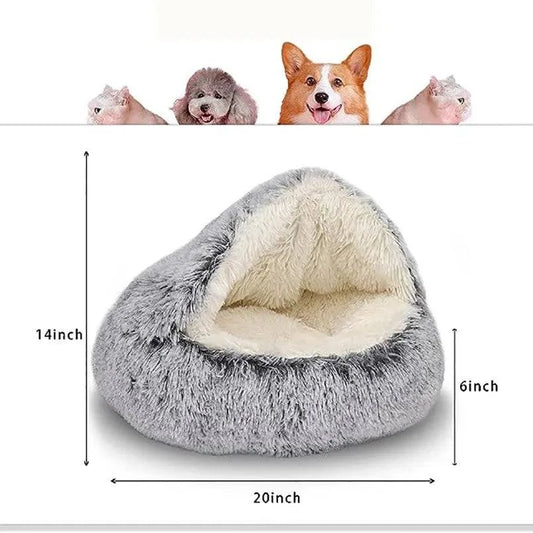 Cozy 2-in-1 Plush Pet Bed for Cats and Small Dogs - Warm Round Nest Cave with Removable Cover - Home Fads 