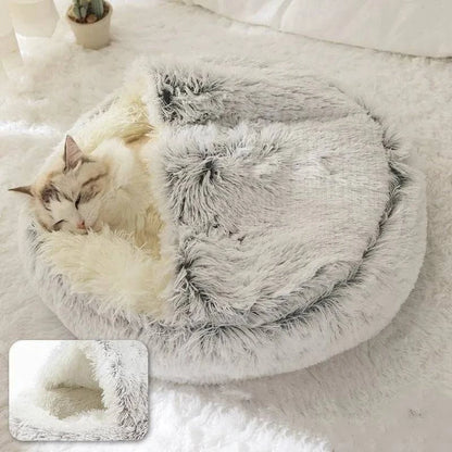 Cozy 2-in-1 Plush Pet Bed for Cats and Small Dogs - Warm Round Nest Cave with Removable Cover - Home Fads 