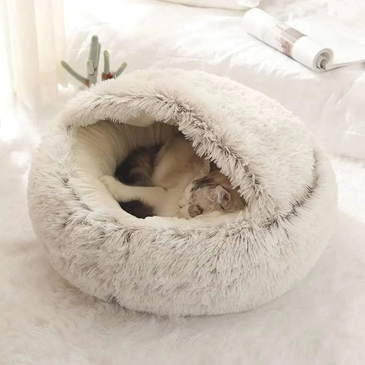 Cozy 2-in-1 Plush Pet Bed for Cats and Small Dogs - Warm Round Nest Cave with Removable Cover - Home Fads 