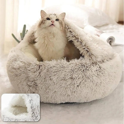 Cozy 2-in-1 Plush Pet Bed for Cats and Small Dogs - Warm Round Nest Cave with Removable Cover - Home Fads 