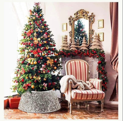 Decorative Holiday Tree Collar – Printed & Sequin Designs for Festive Décor, Plant Pots, and Celebrations, Made from Durable Non-Woven Fabric - Home Fads 