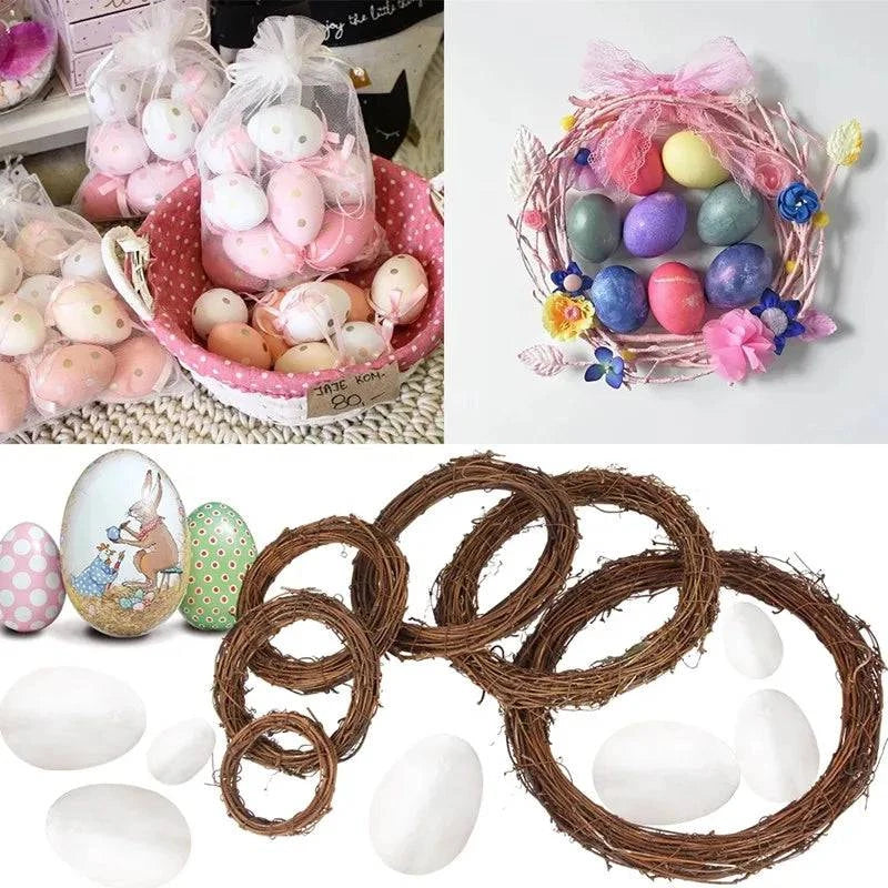Decorative Rattan Wreath with Foam Eggs – White and Colorful Foam Ornaments for Versatile Seasonal Decor and Craft Projects - Home Fads 