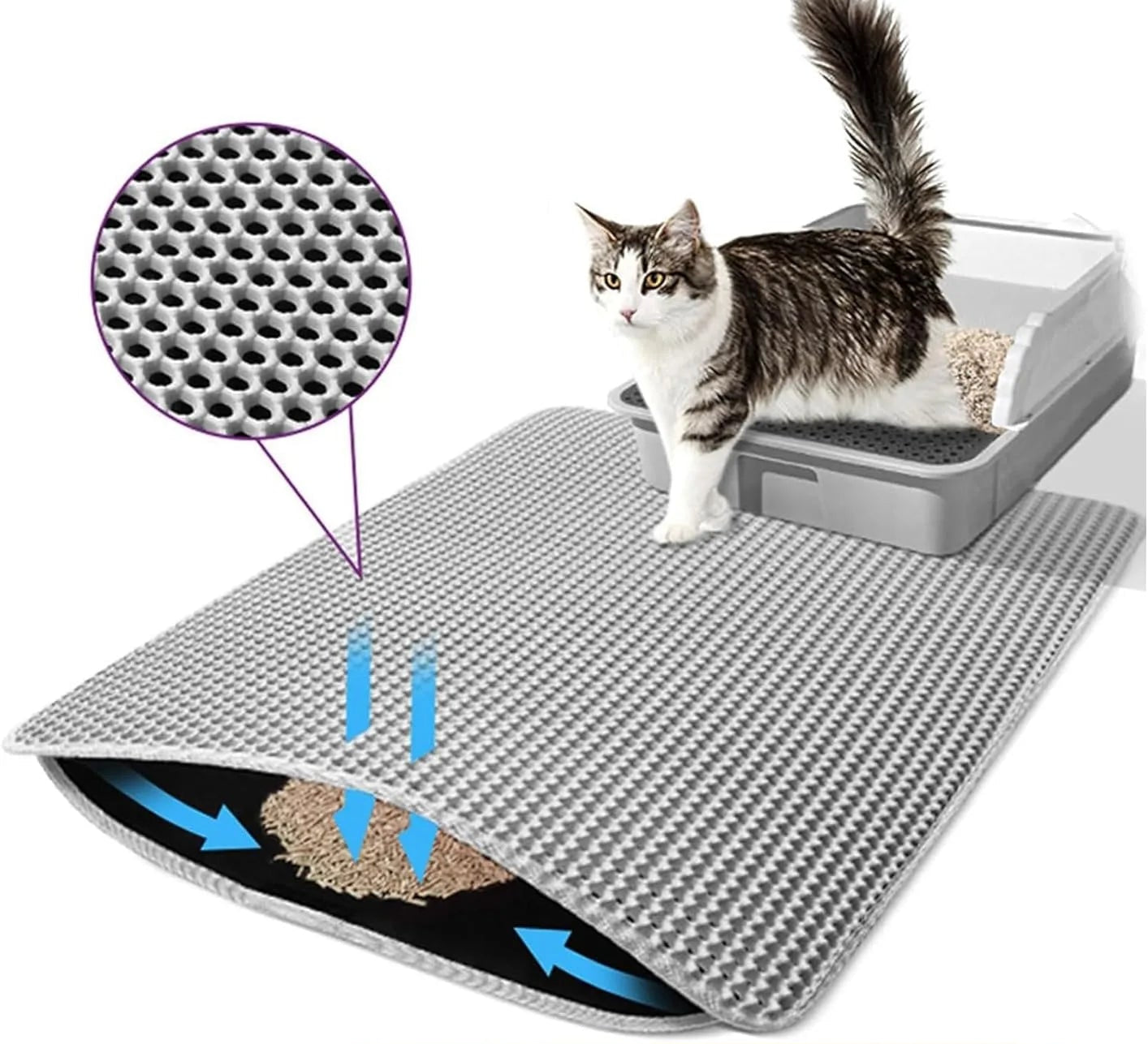 Double-Layer Honeycomb Cat Litter Mat – Waterproof, Non-Slip, and Easy-Clean Design for Effective Scatter Control Around the Litter Box - Home Fads 