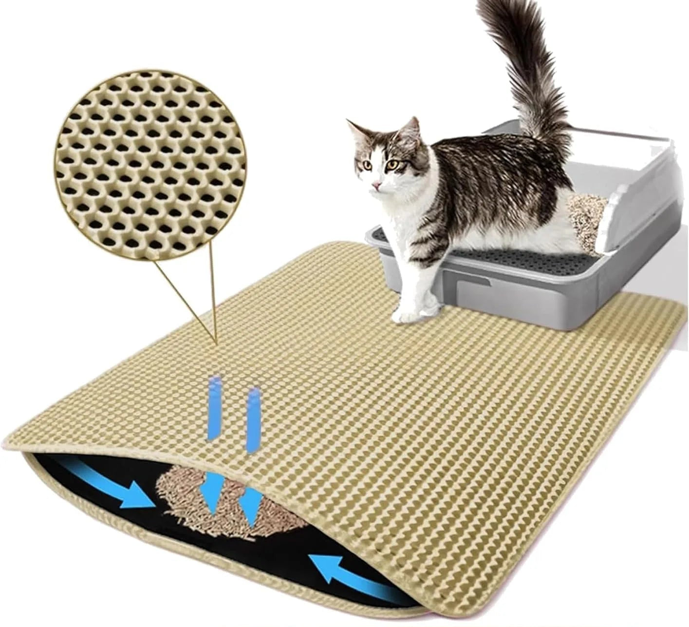 Double-Layer Honeycomb Cat Litter Mat – Waterproof, Non-Slip, and Easy-Clean Design for Effective Scatter Control Around the Litter Box - Home Fads 