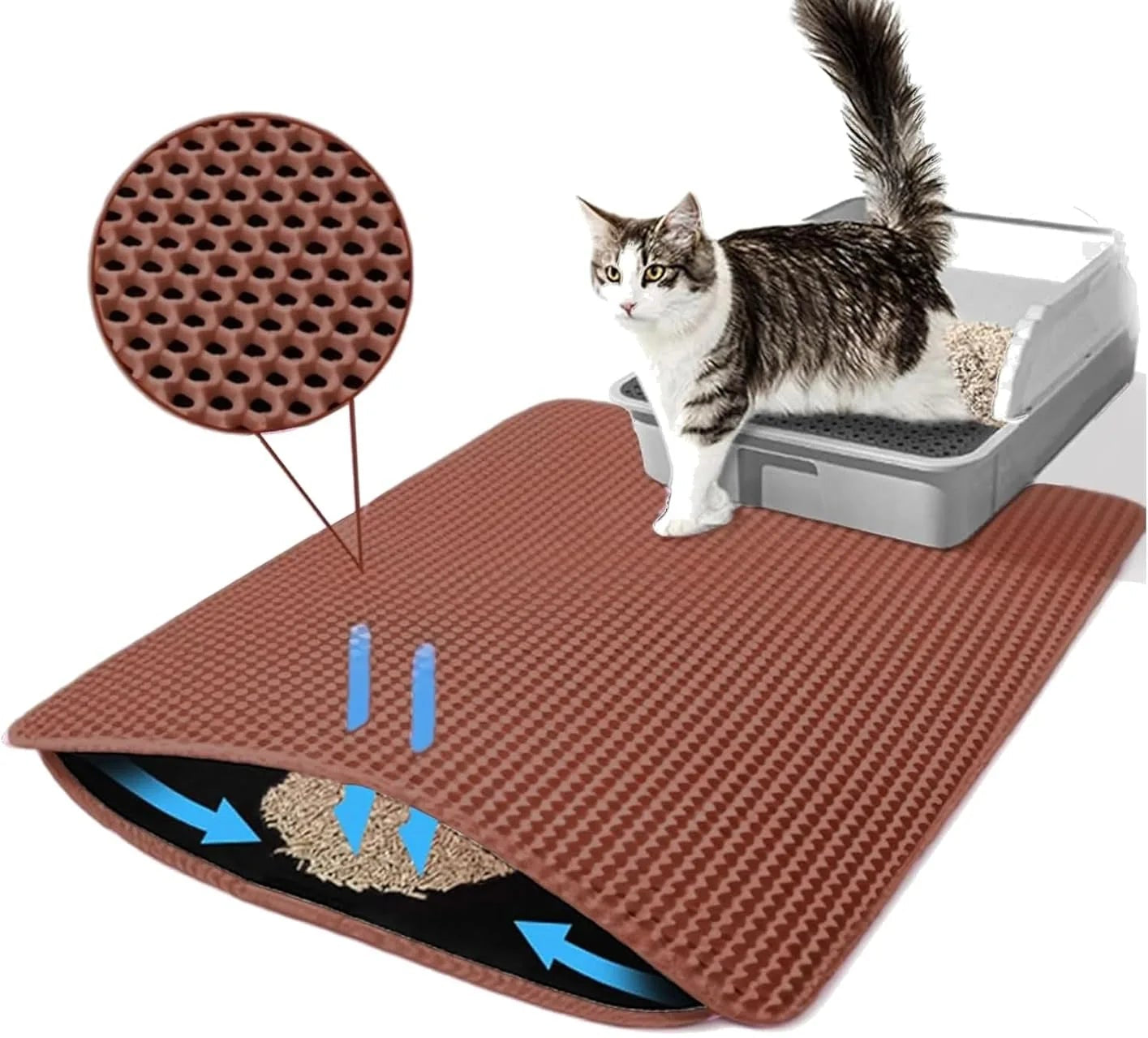 Double-Layer Honeycomb Cat Litter Mat – Waterproof, Non-Slip, and Easy-Clean Design for Effective Scatter Control Around the Litter Box - Home Fads 
