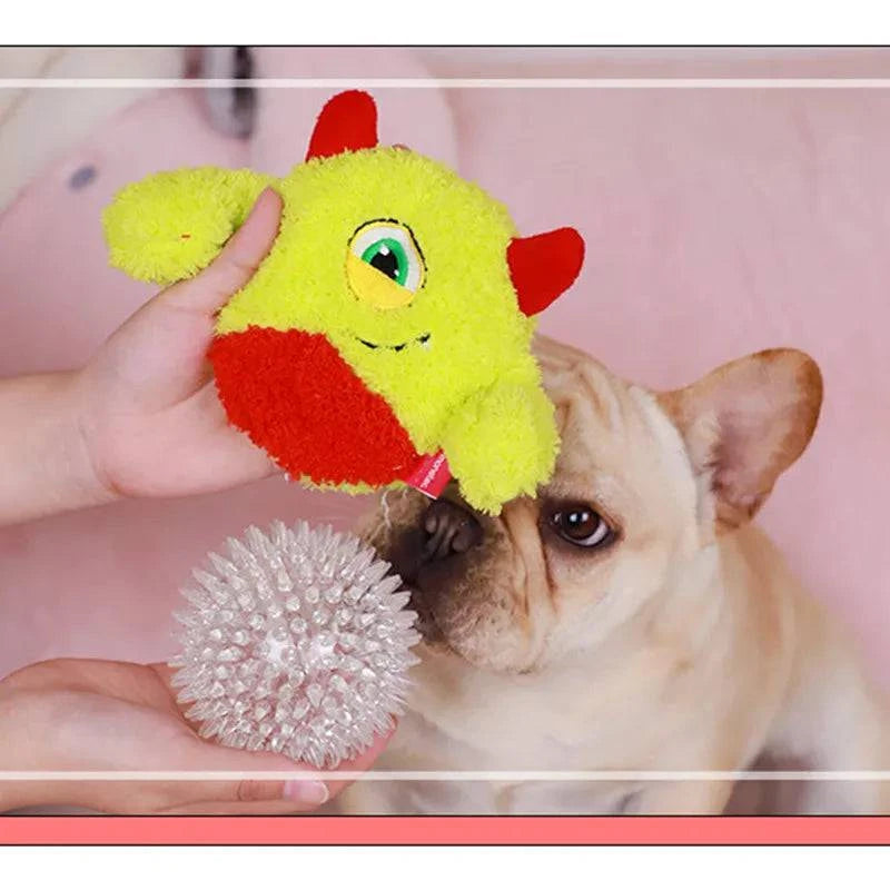 Durable Squeaker Dog Toy Balls with Spiky Ball Inside and Plush Surface for Interactive Play and Training - Home Fads 