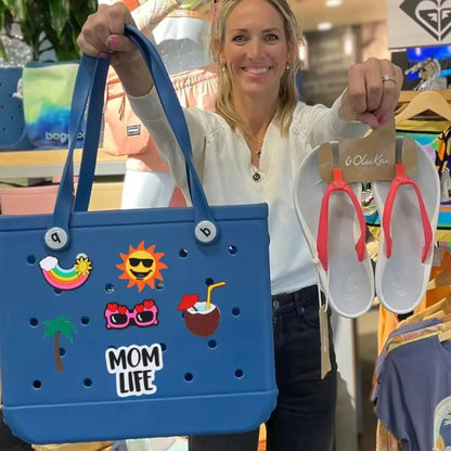 Durable Waterproof EVA Beach Tote Bag – Includes 6 Gift Charms – Unisex Handbag for Shopping, Travel, Sports, Pool – Medium & Extra-Large Sizes - Home Fads 