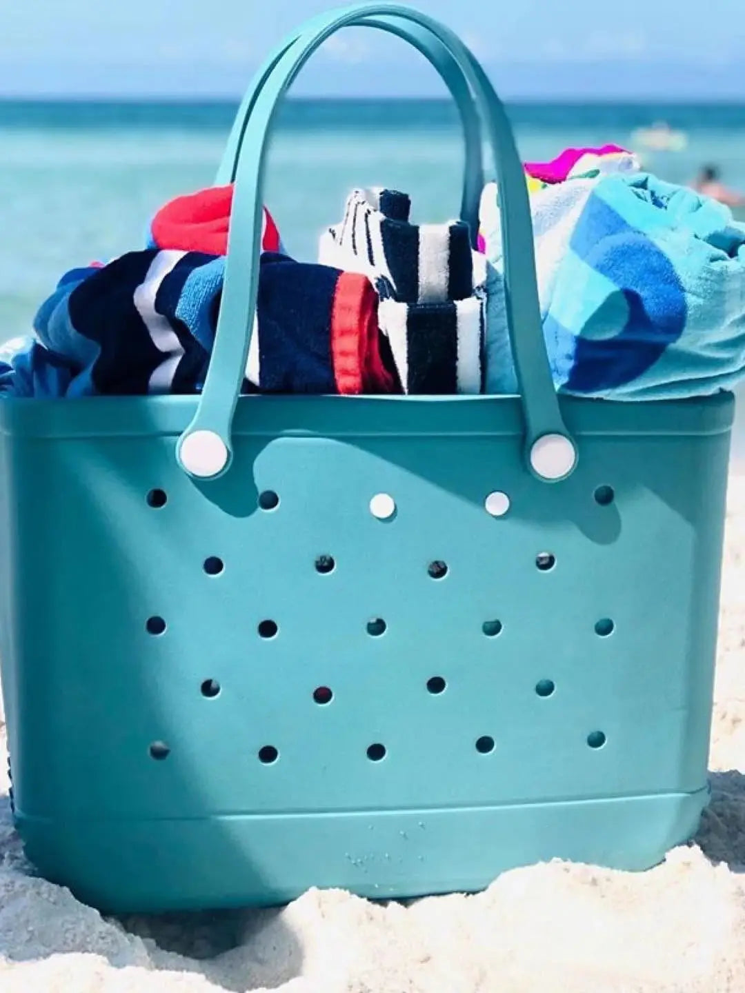 Durable Waterproof EVA Beach Tote Bag – Includes 6 Gift Charms – Unisex Handbag for Shopping, Travel, Sports, Pool – Medium & Extra-Large Sizes - Home Fads 