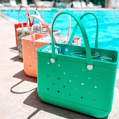 Durable Waterproof EVA Beach Tote Bag – Includes 6 Gift Charms – Unisex Handbag for Shopping, Travel, Sports, Pool – Medium & Extra-Large Sizes - Home Fads 
