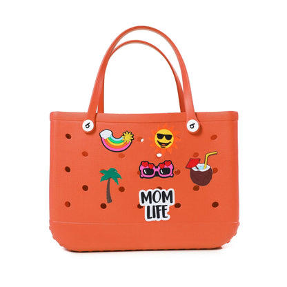 Durable Waterproof EVA Beach Tote Bag – Includes 6 Gift Charms – Unisex Handbag for Shopping, Travel, Sports, Pool – Medium & Extra-Large Sizes - Home Fads 