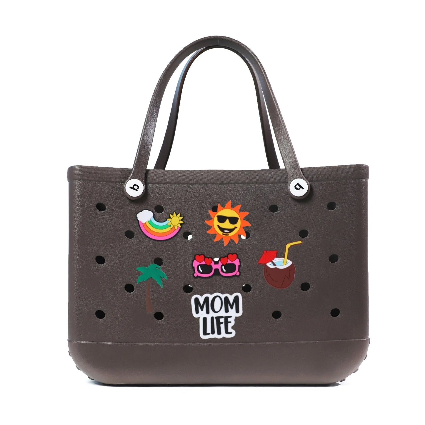 Durable Waterproof EVA Beach Tote Bag with 6 Charms – Unisex Handbag for Shopping, Travel, Sports, Pool – Multiple Sizes - Home Fads 