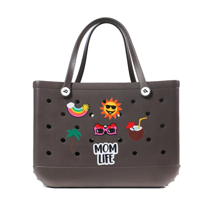 Durable Waterproof EVA Beach Tote Bag with 6 Charms – Unisex Handbag for Shopping, Travel, Sports, Pool – Multiple Sizes - Home Fads 