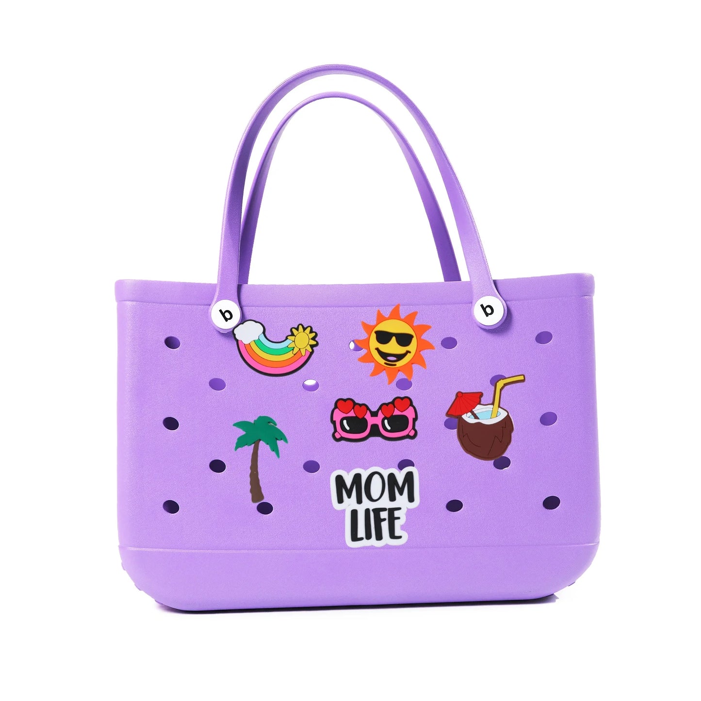 Durable Waterproof EVA Beach Tote Bag with 6 Charms – Unisex Handbag for Shopping, Travel, Sports, Pool – Multiple Sizes - Home Fads 