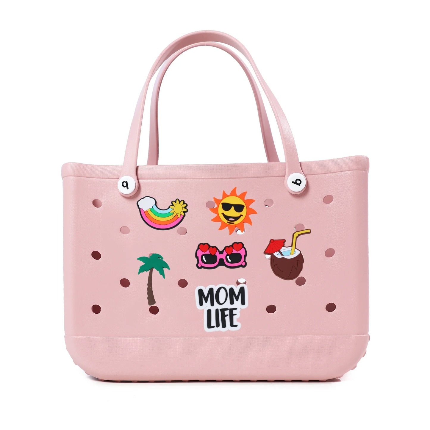 Durable Waterproof EVA Beach Tote Bag with 6 Charms – Unisex Handbag for Shopping, Travel, Sports, Pool – Multiple Sizes - Home Fads 
