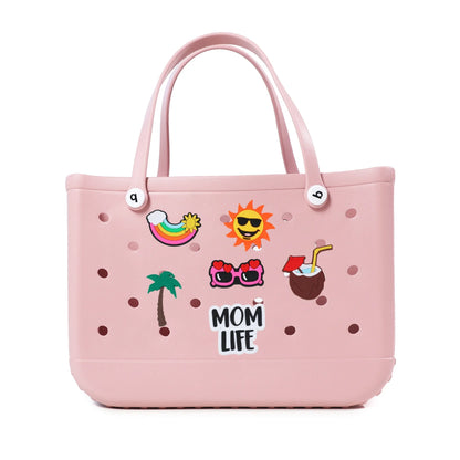 Durable Waterproof EVA Beach Tote Bag with 6 Charms – Unisex Handbag for Shopping, Travel, Sports, Pool – Multiple Sizes - Home Fads 