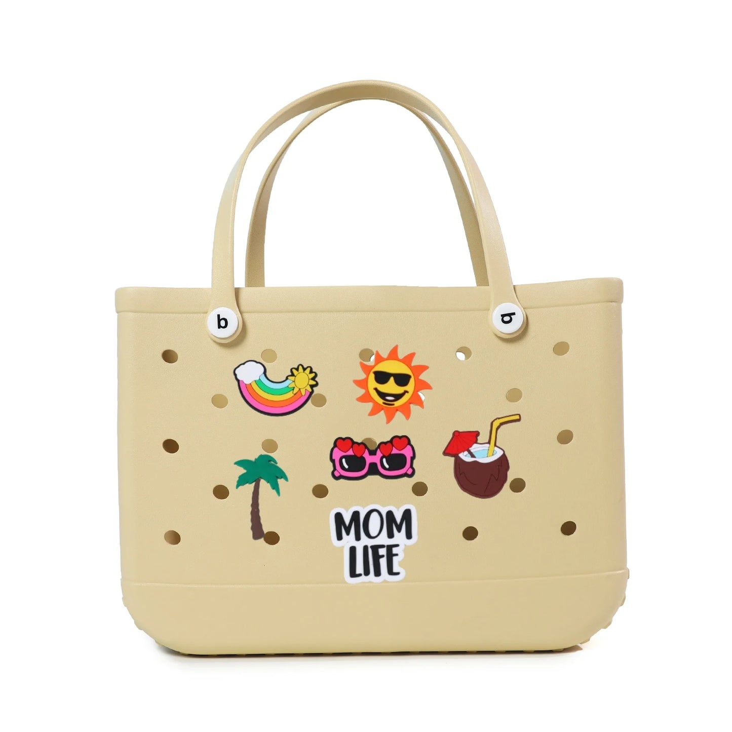Durable Waterproof EVA Beach Tote Bag with 6 Charms – Unisex Handbag for Shopping, Travel, Sports, Pool – Multiple Sizes - Home Fads 