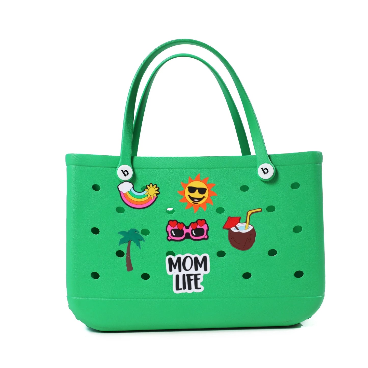 Durable Waterproof EVA Beach Tote Bag with 6 Charms – Unisex Handbag for Shopping, Travel, Sports, Pool – Multiple Sizes - Home Fads 